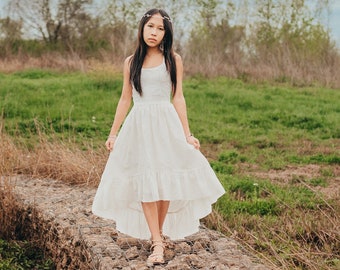 Ivory Junior-Brautjungfer Kleid kleine Mädchen Boho Sommerkleid Creme Blumenmädchen Kleid Kinder Fotoshooting Kleid Strand Blumenmädchen Kleid Stella