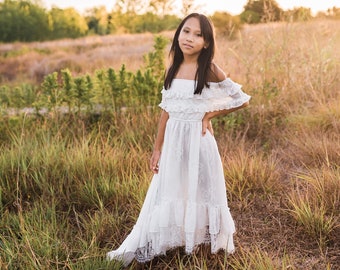 Bohemian Princess Maxi Dress, Country Rustic Flower Girl Dresses, Toddler Off Shoulder Maxi Dress, Girls Boho Photography Dress, ANABELLE