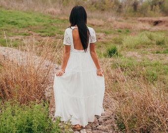 Boho Flower Girl Dress, First Communion Dress, White Lace Dress, Rustic Flower Girl, Ruffle Dress, Shabby Chic Dress, ELOISE