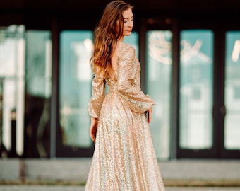 Sexy Glitter Wedding Dress | Evening Bridal Gown | Sparkly Ball Gown Wedding Dress | Unique Gold Dress | Celeste