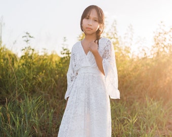 Boho Flower Girl Dress, White Beach Maxi Dress, Tween High Low Ruffle Dress, Long Flowy Maxi Dress, Bohemian Girl Clothing, OPHELIA