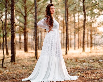 Romantic Lace Elopement Dress | Off Shoulder Plus Size Bridal Gown | Boho Princess Wedding Dress | Affordable Wedding | Tall Dress ANGELICA