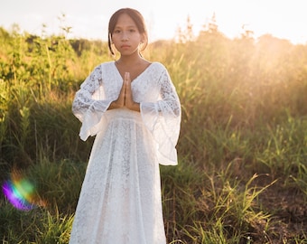 Boho Communion Dress, Lace Communion Dress, Little Girl Baptism Dress, Baptism Gown, Tween Communion Dress, LDS Baptism Dress OPHELIA