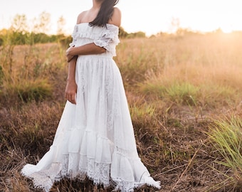 White Flower Girl Dress, Boho Dress, First Communion Dress, White Lace Dress, Rustic Flower Girl, Ruffle Dress, Couture Dress, ANABELLE