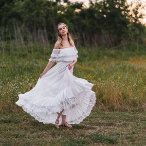 Bohemian Hippie Vow Renewal Dress, Vintage Inspired Lace Maxi Dress, Simple Boho Wedding Dress, Mexican Wedding Dress, ANABELLE