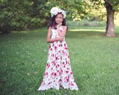 Girls Spring Floral Easter Dress, Boho Flower Girl Dress, Shabby Chic Bohemian Maxi Dress, Vintage Rose Print Dress, Margeaux