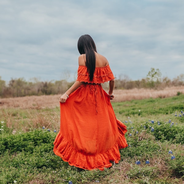 Bohemian Hi Low Amber Orange Dress for Girls, Boho Flower Girl Dress, Hi Low Dress, Toddler Dresses, Vintage Style Dress, ISLA