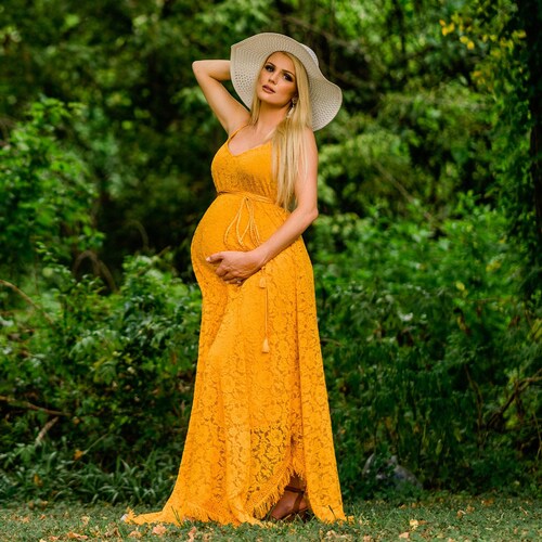 Mustard Maternity Dress Vintage Lace 