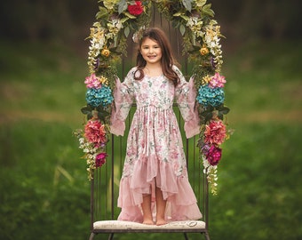 Blush Pink Flower Girl Dresses | Toddler Floral Photoshoot Dress | Little Girl Boho Birthday Outfit | 5 6 7 Year Old Birthday | English Rose