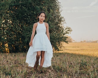 High Low Flower Girl Dress, Beach Junior Bridesmaid Dress, Little Girl Boho Dresses, Bohemian Birthday Dress, 5 6 7 8 Year Old, BREEZY