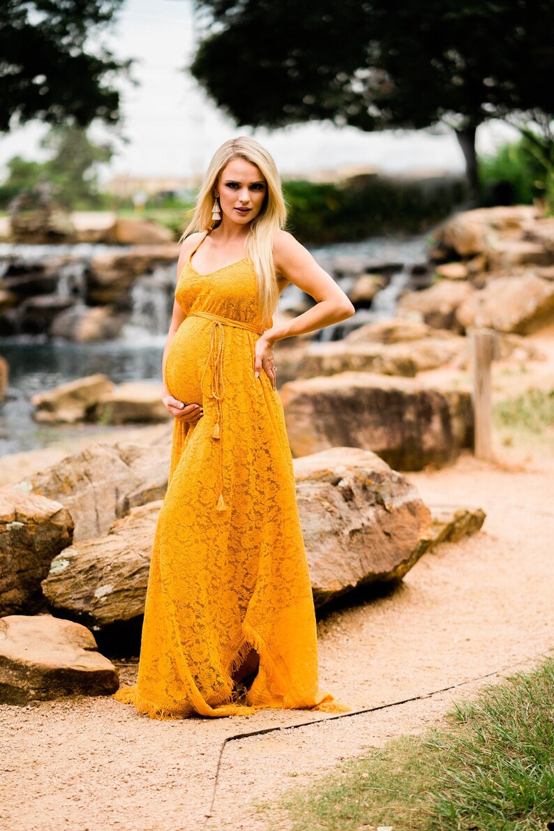 Mustard Yellow Maternity Maxi Dress Lace Pregnancy Dress Etsy