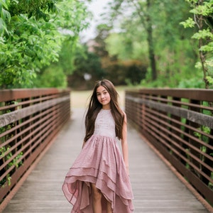 Kids Bohemian Summer Dress, Rustic Flower Girl Dress, Tween Junior Bridesmaid Dress, Dusty Pink, Beach Flower Girl, High Low Dress, BREEZY image 2