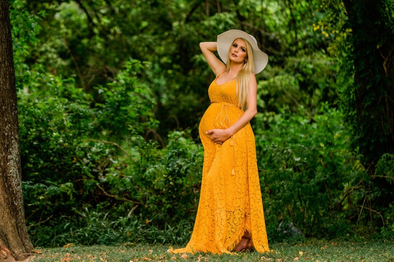 Mustard Maternity Dress Vintage Lace Maternity Gown With Etsy