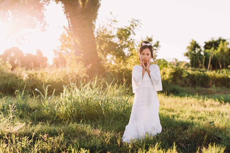 White Lace Dress Vintage Lace Dress Boho Flower Girl Dress Girls Maxi Dress Enchanted Dreams Girls Lace Dress First Communion Dress