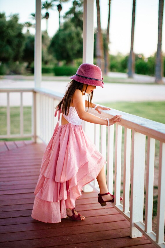 Pink Lace Dress Beach Flower Girl Dress Boho Junior Bridesmaid Dress Kids High Low Summer Dress Open Back Maxi Dress Bohemian BREEZY Etsy UK