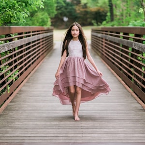 Kids Bohemian Summer Dress, Rustic Flower Girl Dress, Tween Junior Bridesmaid Dress, Dusty Pink, Beach Flower Girl, High Low Dress, BREEZY image 7