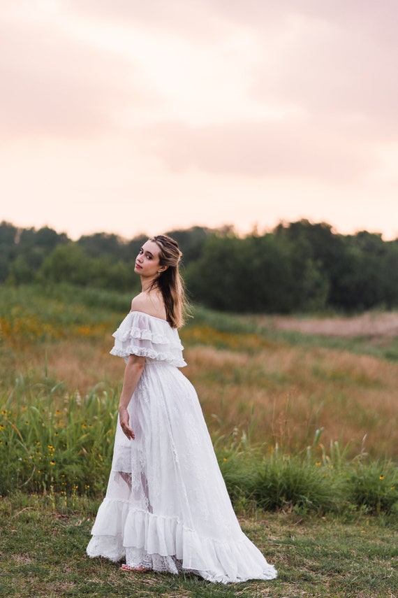 Bohemian Hippie Vow Renewal Dress, Vintage Inspired Lace Maxi Dress, Simple Boho  Wedding Dress, Mexican Wedding Dress, ANABELLE 