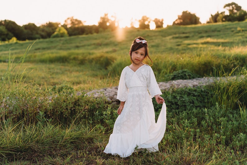 White Lace Dress Vintage Lace Dress Boho Flower Girl Dress Girls Maxi Dress Enchanted Dreams Girls Lace Dress First Communion Dress