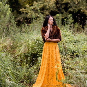 Hippie Fringe Lace Maxi Dress Mustard Fall Women's Dress Adjustable ...