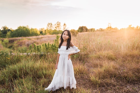 First Communion Dress Boho Little Girl Lace Baptism Dress Tween