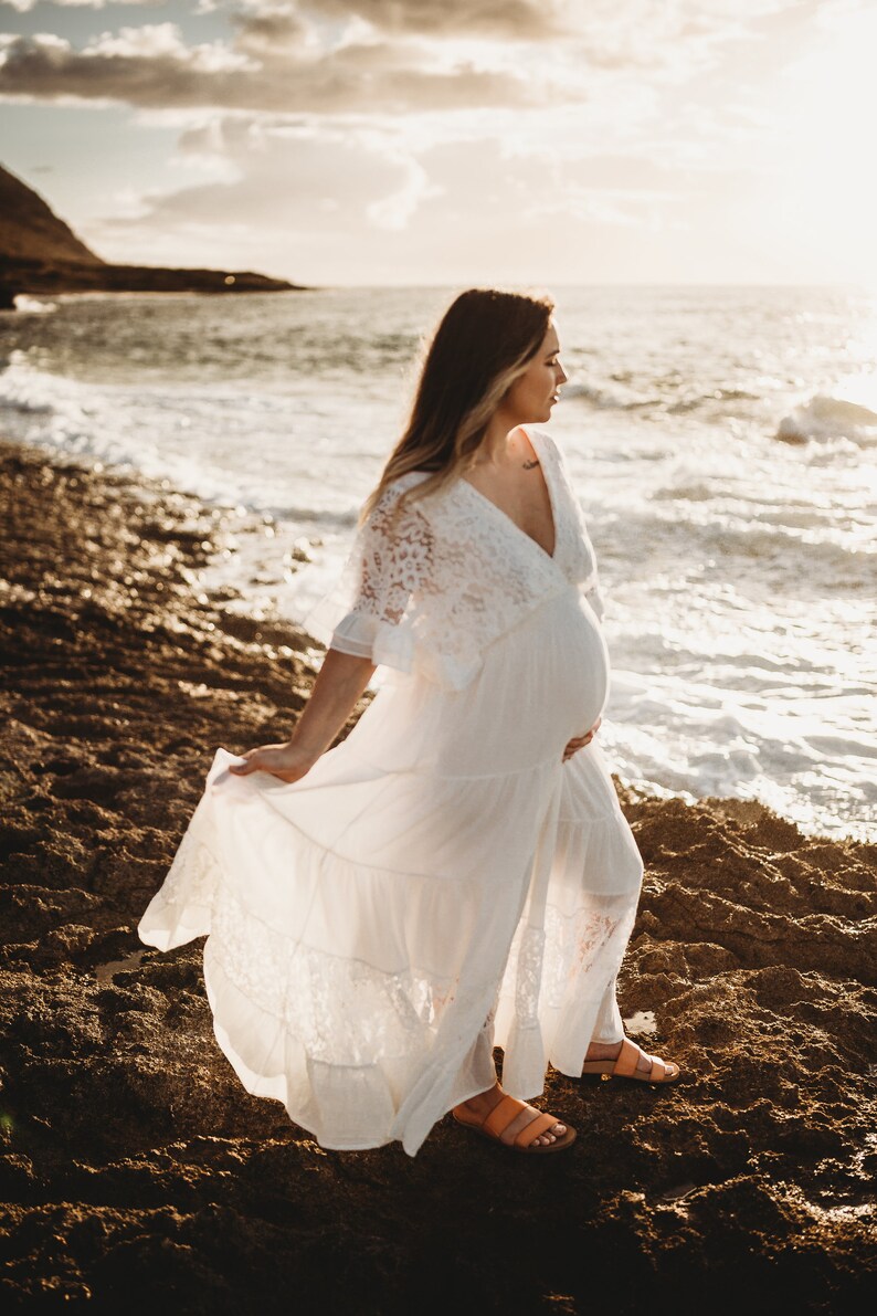 Boho Floral Flowy Maternity Dress Gown Bohemian Lace Baby Etsy