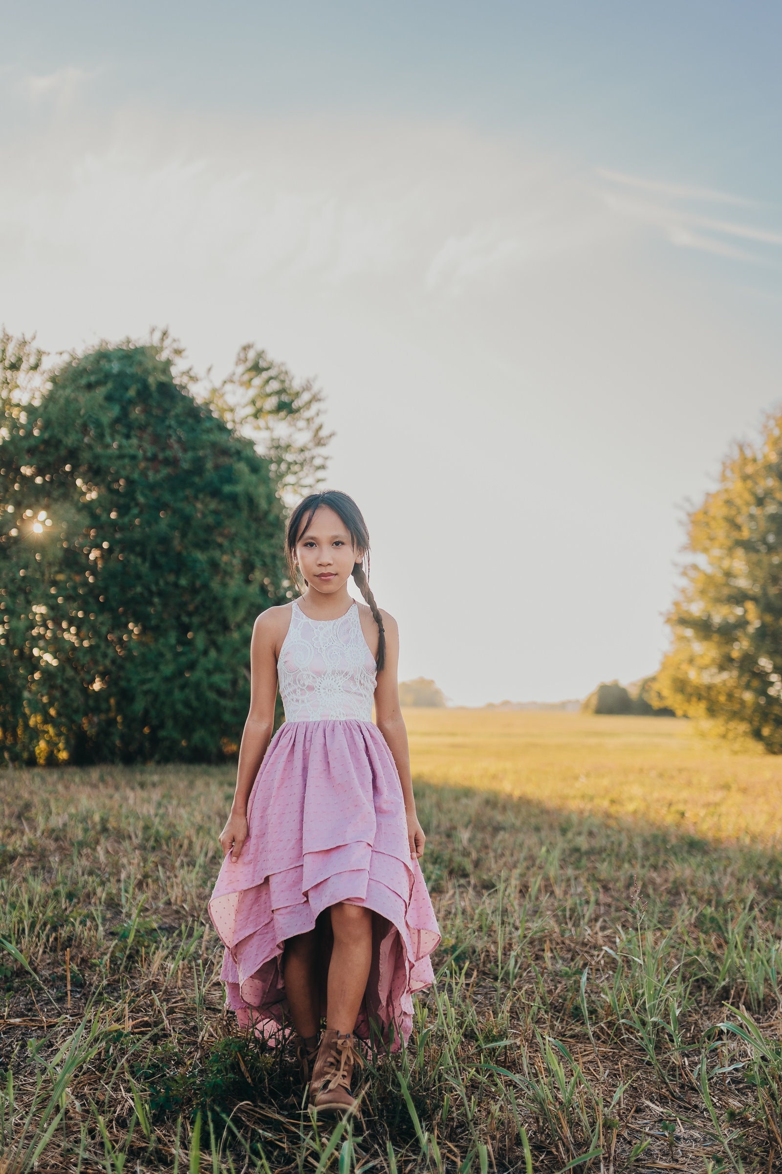 Pink Satin Junior Bridesmaid Dresses Hi-Low Flower Girl Dress Wedding Lb122  - China Flower Girl Dress and Junior Bridesmaid Dress price