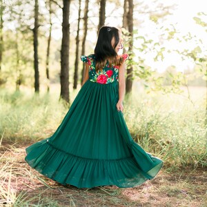 Petite Fille Robe de Fête de Fête pour Photoshoot vintage Inspired Toddler Noël Maxi Robe Vert & Rouge Imprimé Floral EMMA image 3