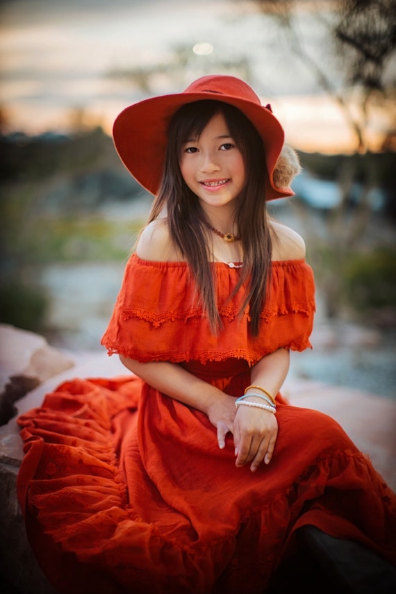 Robes d automne pour tout petits robe Maxi haute basse fille orange brulee robe a franges gitane pour petits enfants robe Maxi fluide tenue d anniversaire ISLA Etsy Canada