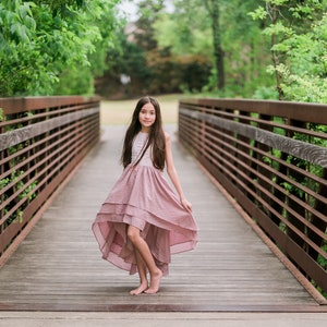 Kids Bohemian Summer Dress, Rustic Flower Girl Dress, Tween Junior Bridesmaid Dress, Dusty Pink, Beach Flower Girl, High Low Dress, BREEZY image 4