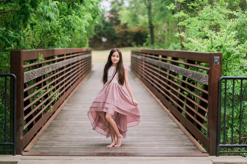 Little Girl Boho Dress, Mauve Pink High Low Dress, Vintage Style Flower Girl Dress, Country Flower Girl Dress, Open Back Dress Maxi, BREEZY image 4