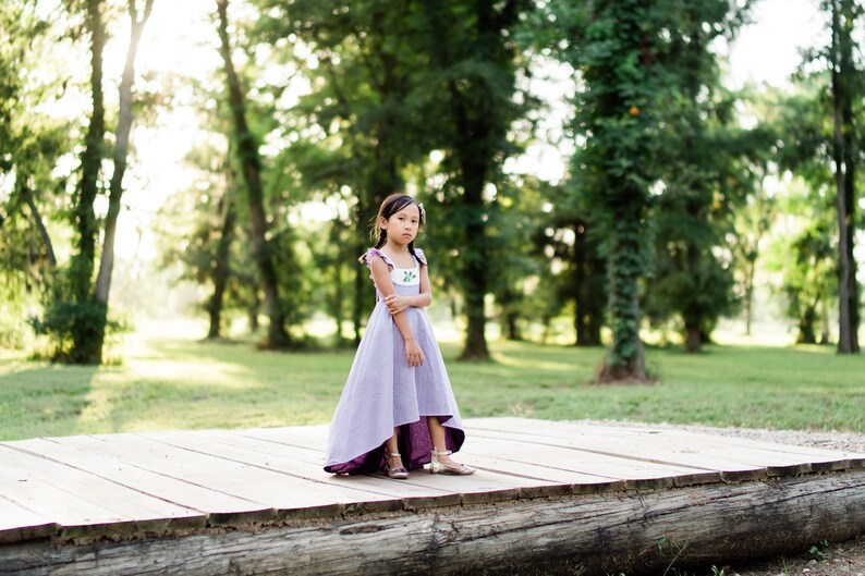 Lavender Purple Easter Dress Heirloom Summer Floral Dress Floral Embroidery Little Girls Twirl Dress Cotton High Low Dress Spring Bloom