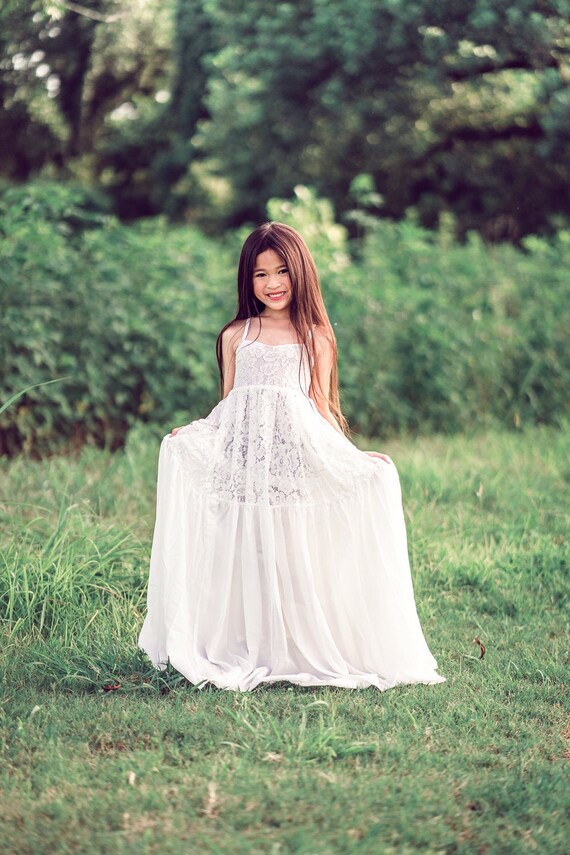 bohemian white lace maxi dress