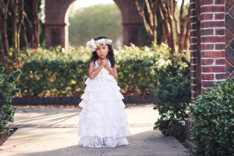 Baby Flower Girl Dress Cosette Country Wedding Vintage Long White Dress Boho Baby Girl Dress Rustic Flower Girl Ruffle Dresses