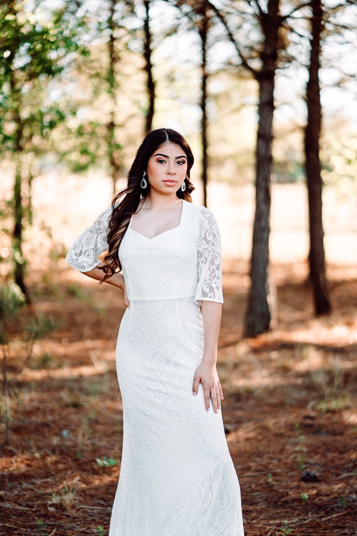 Casual Lace Wedding Dress Simple Vow Renewal Dress Fitted | Etsy