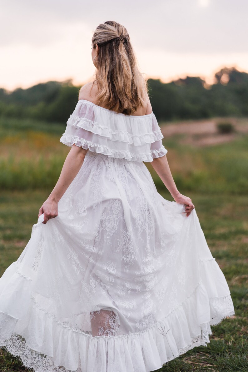 Bohemian Hippie Vow Renewal Dress, Vintage Inspired Lace Maxi Dress, Simple Boho Wedding Dress, Mexican Wedding Dress, ANABELLE image 9