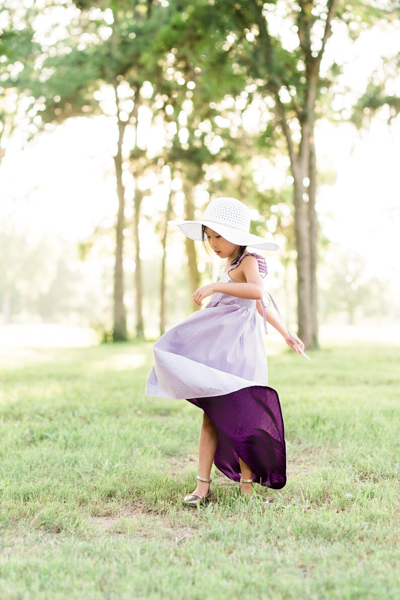 Lavender Purple Easter Dress Heirloom Summer Floral Dress Floral Embroidery Little Girls Twirl Dress Cotton High Low Dress Spring Bloom