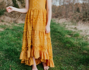 Boho Rustic Tween Dresses Mustard 