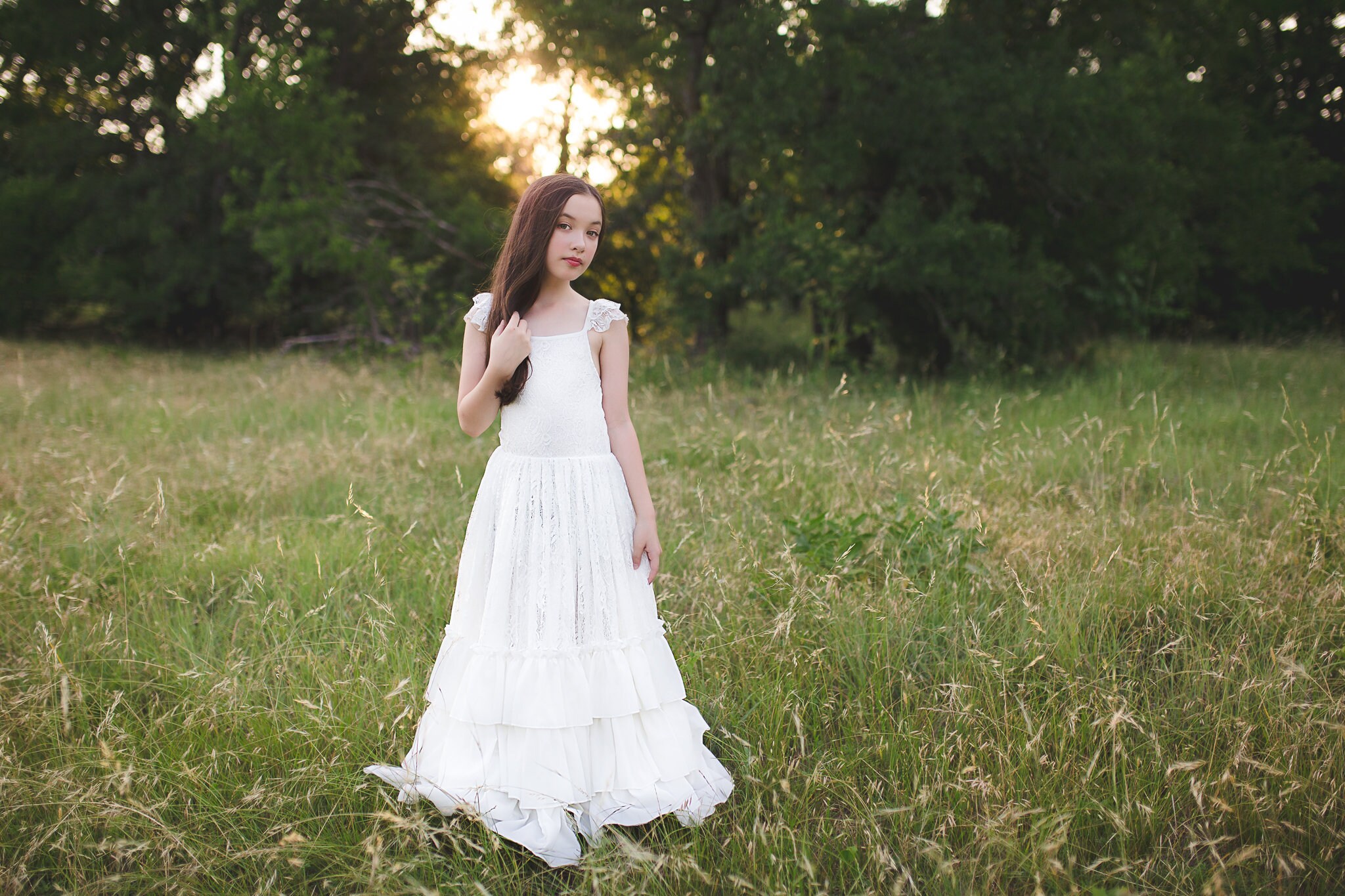 white flowy flower girl dress