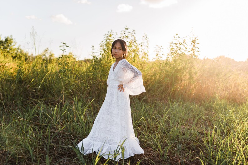 Boho Flower Girl Dress, White Lace Dress, Rustic Flower Girl, First Communion Dress, Girls Couture Dress, Girls Maxi Dress, OPHELIA image 2