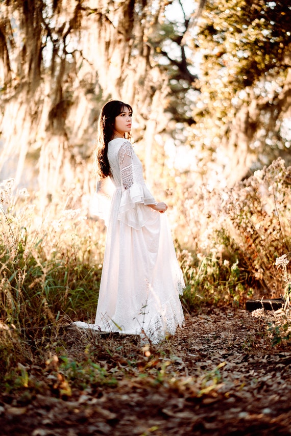 Woodland Fairy Bridal Dress | Handfasting Dress | Medieval Style Wedding Dress | High Low Lace Wedding Gown | Farrah