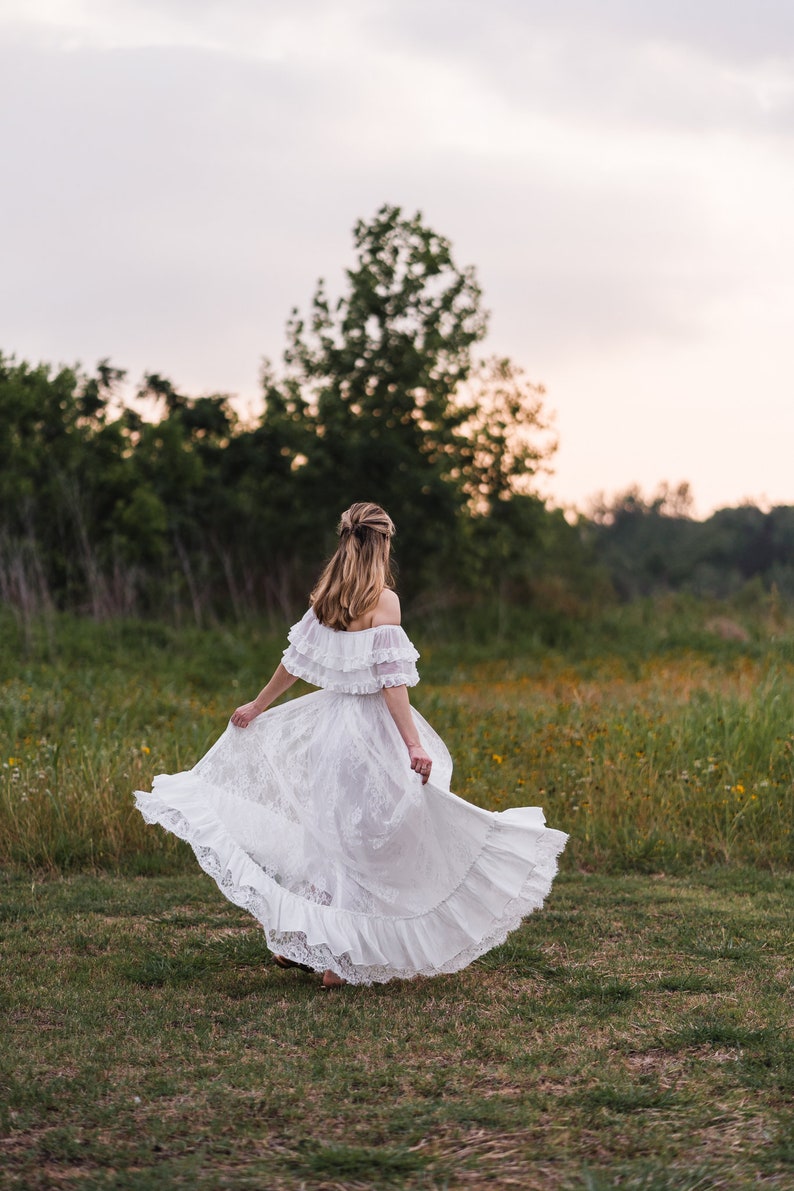 Bohemian Hippie Vow Renewal Dress, Vintage Inspired Lace Maxi Dress, Simple Boho Wedding Dress, Mexican Wedding Dress, ANABELLE image 3