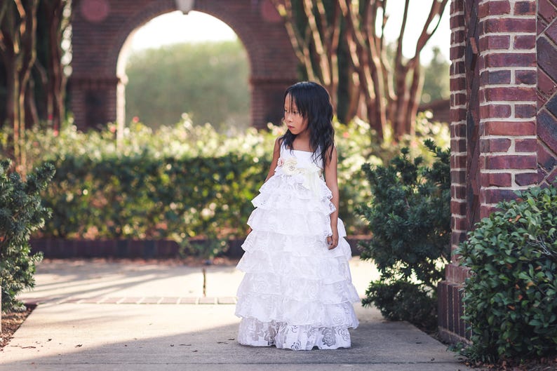 Baby Flower Girl Dress Cosette Country Wedding Vintage Long White Dress Boho Baby Girl Dress Rustic Flower Girl Ruffle Dresses