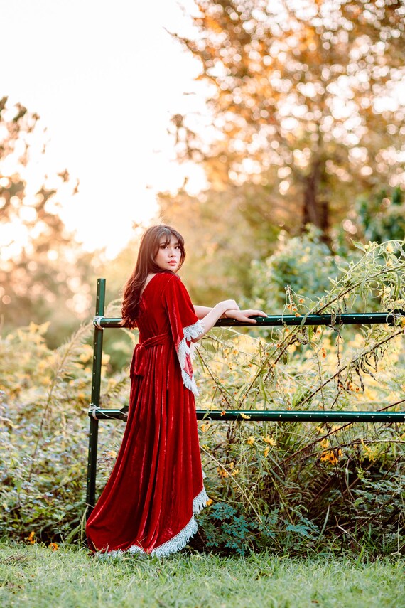 Boho Velvet Dress Terracotta Rust 