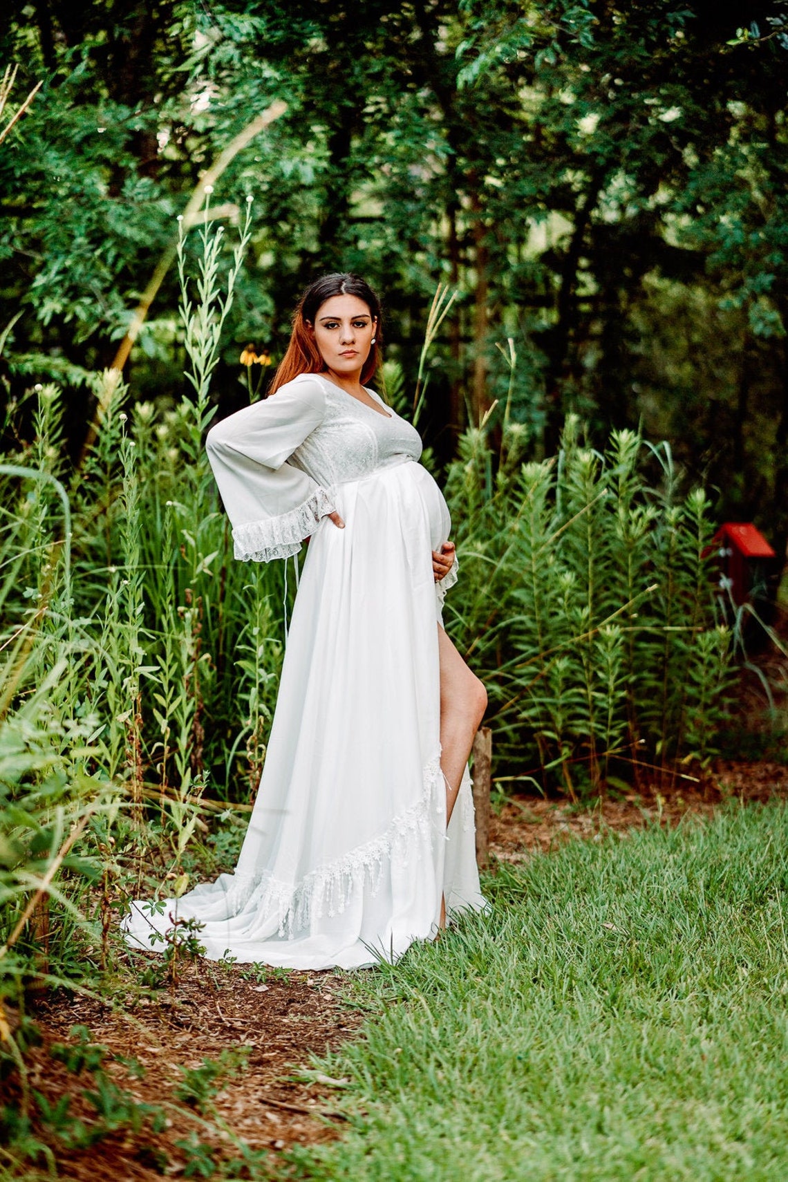 Bohemian Maternity Wedding Dress Floor Length Flowy Chiffon Etsy