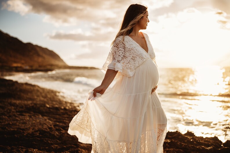 Boho Floral Flowy Maternity Dress Gown Bohemian Lace Baby Etsy