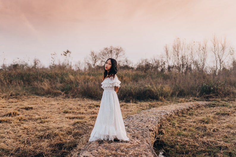 Boho Beach off Shoulder Junior Bridesmaid Embroidered Maxi - Etsy