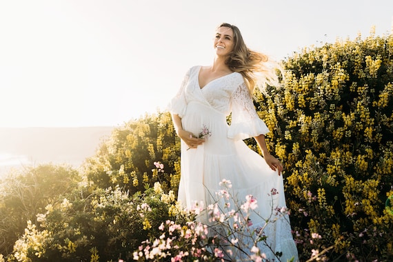Boho Umstandskleid für Baby Shower Boho Floral Bestickt Off | Etsy  Österreich