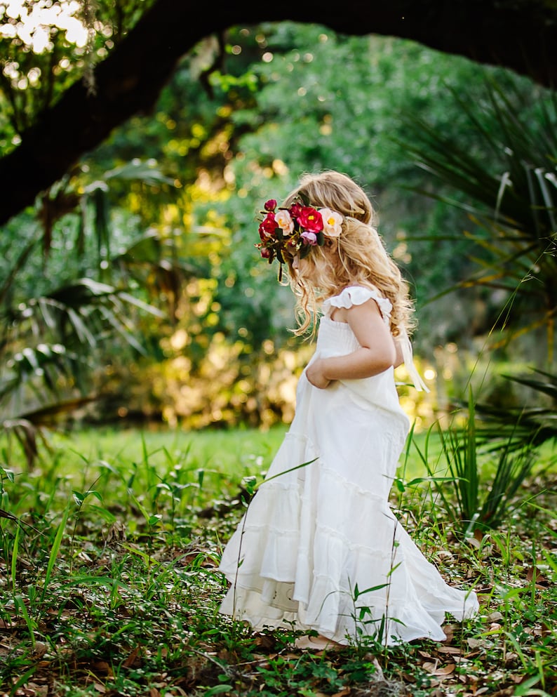 Boho Baby Flower Girl Dress Ivory Cotton Long Flowy Beach Etsy