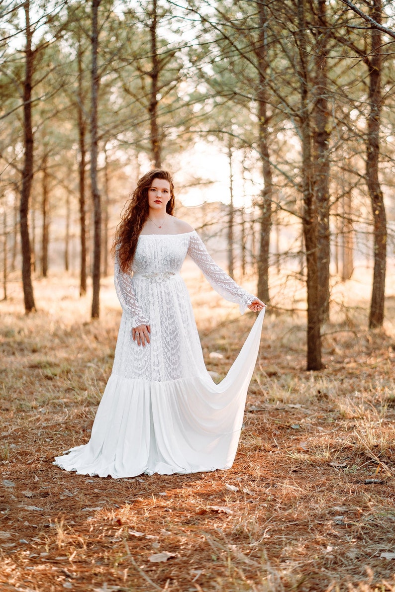 Plus Size Lace Wedding Gown Romantic off the Shoulder Etsy