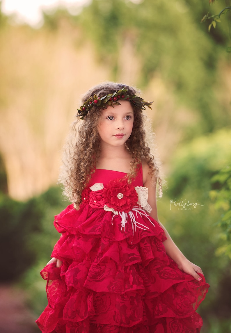 Tween Girl Christmas Dress Red Ruffle Holiday Dress Little | Etsy
